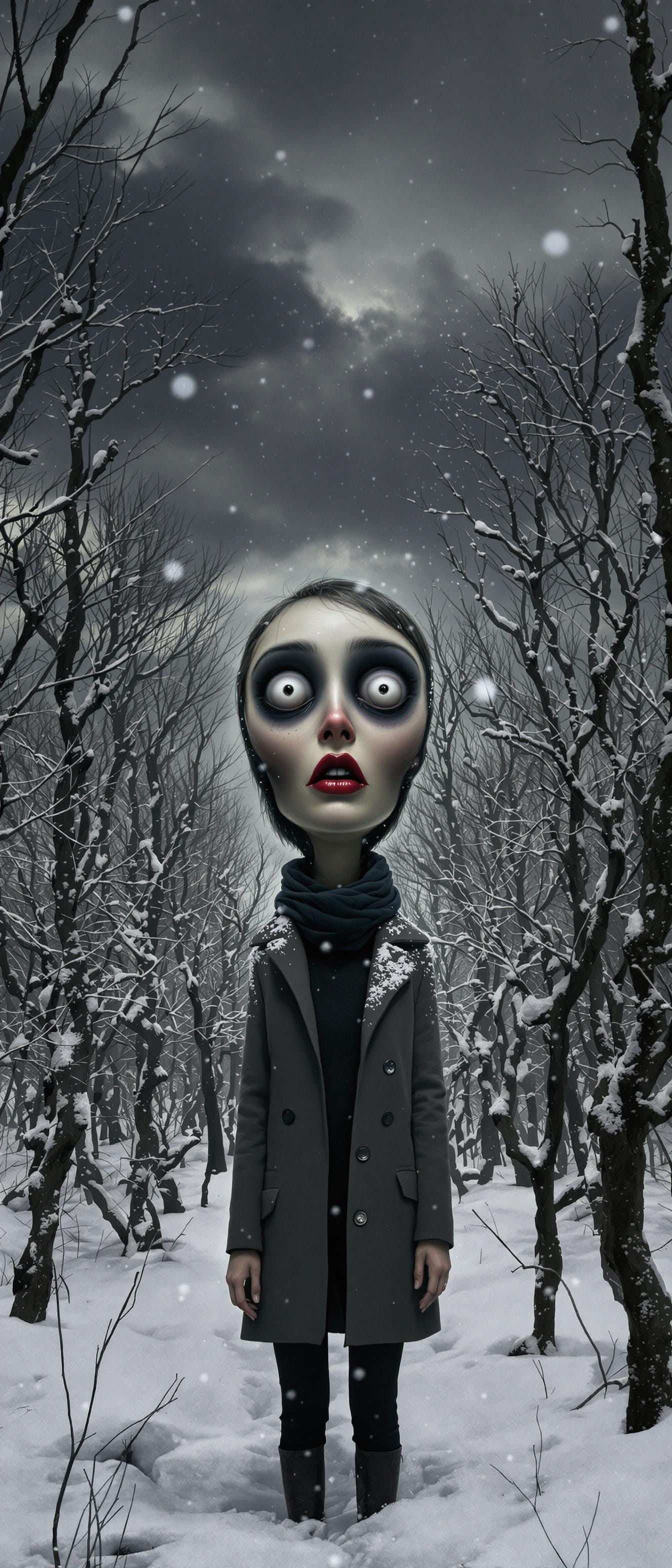 Surreal Portrait: Woman in Snowy Forest