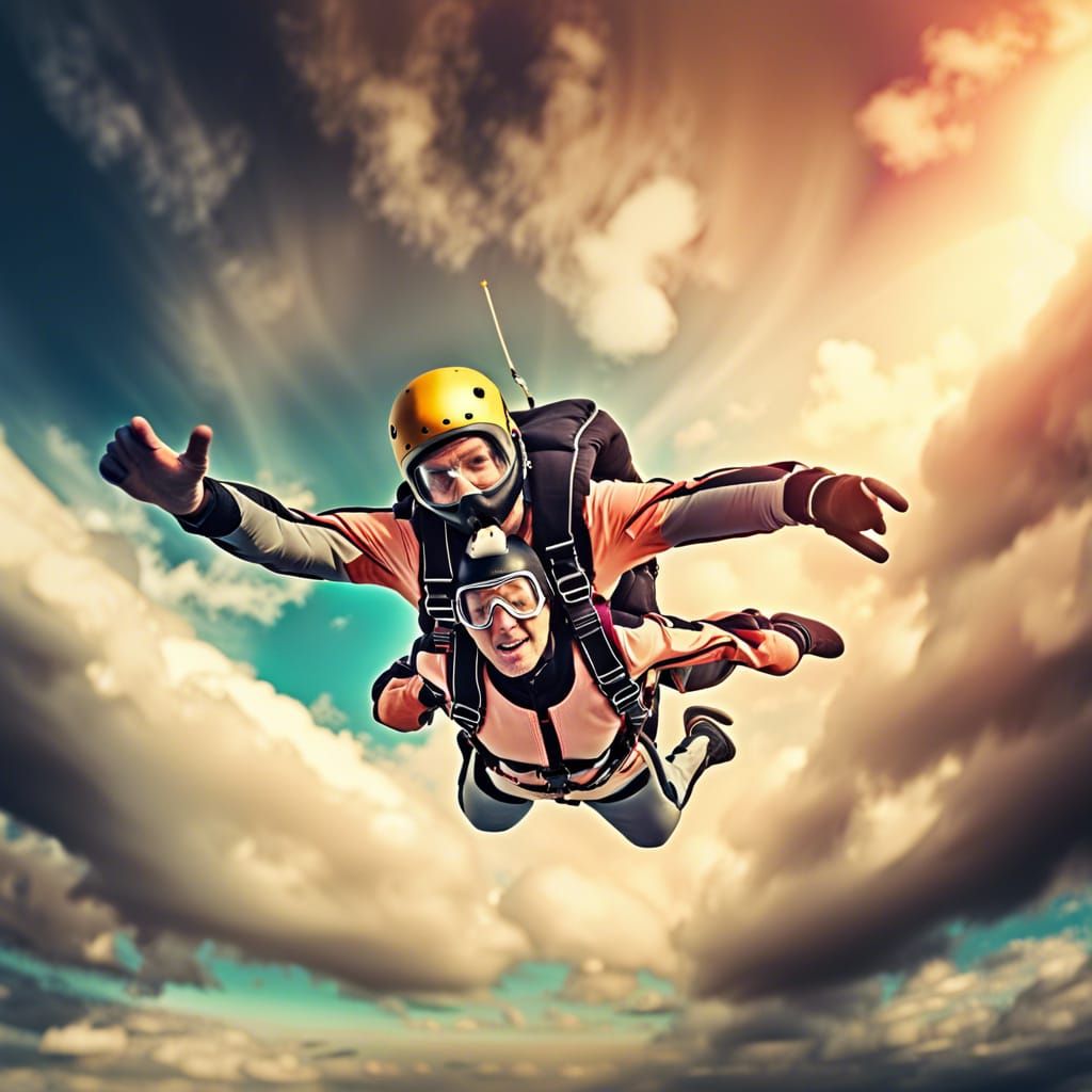 Hyperrealistic Skydiving in Glowing Sky