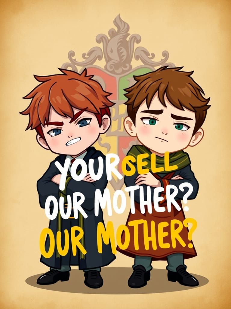 Chibi Weasley Twins Mock Disappointment in Hogwarts