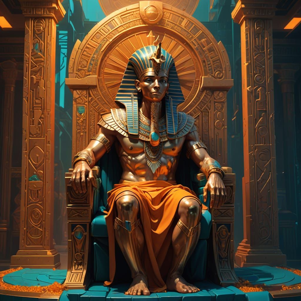 Egyptian Pharaoh on Throne in Ancient Luxe
