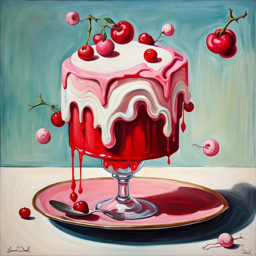 Surrealistic Still Life Cake in Retro Colors