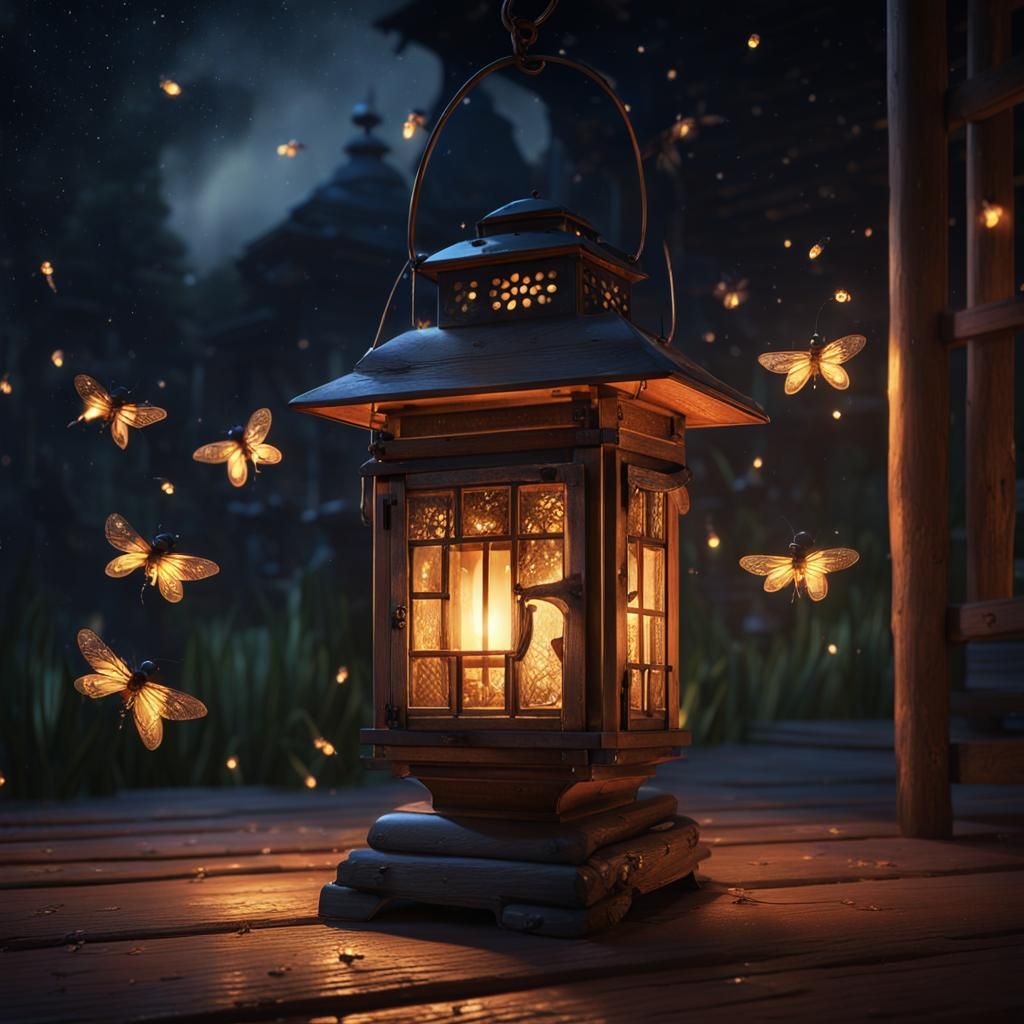 Fireflies Dance Around an Old Lantern