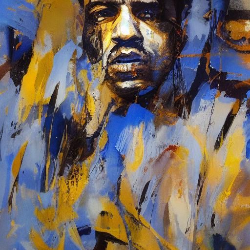Dramatic Portrait with Ink Splashes in Oil Painting Style