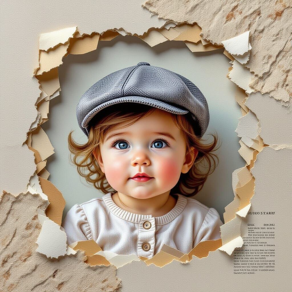 Creative Paper Art Portrait of Baby in Peaked Cap