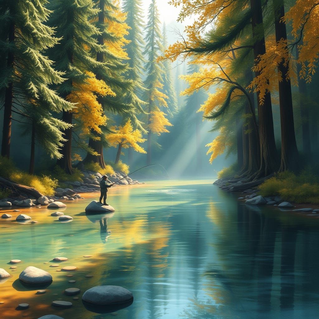 Serene Forest Scene in Watercolor Style with Majestic Trees ...