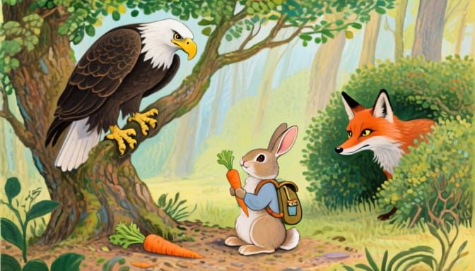 Enchanted Forest Conversation in Gouache Style