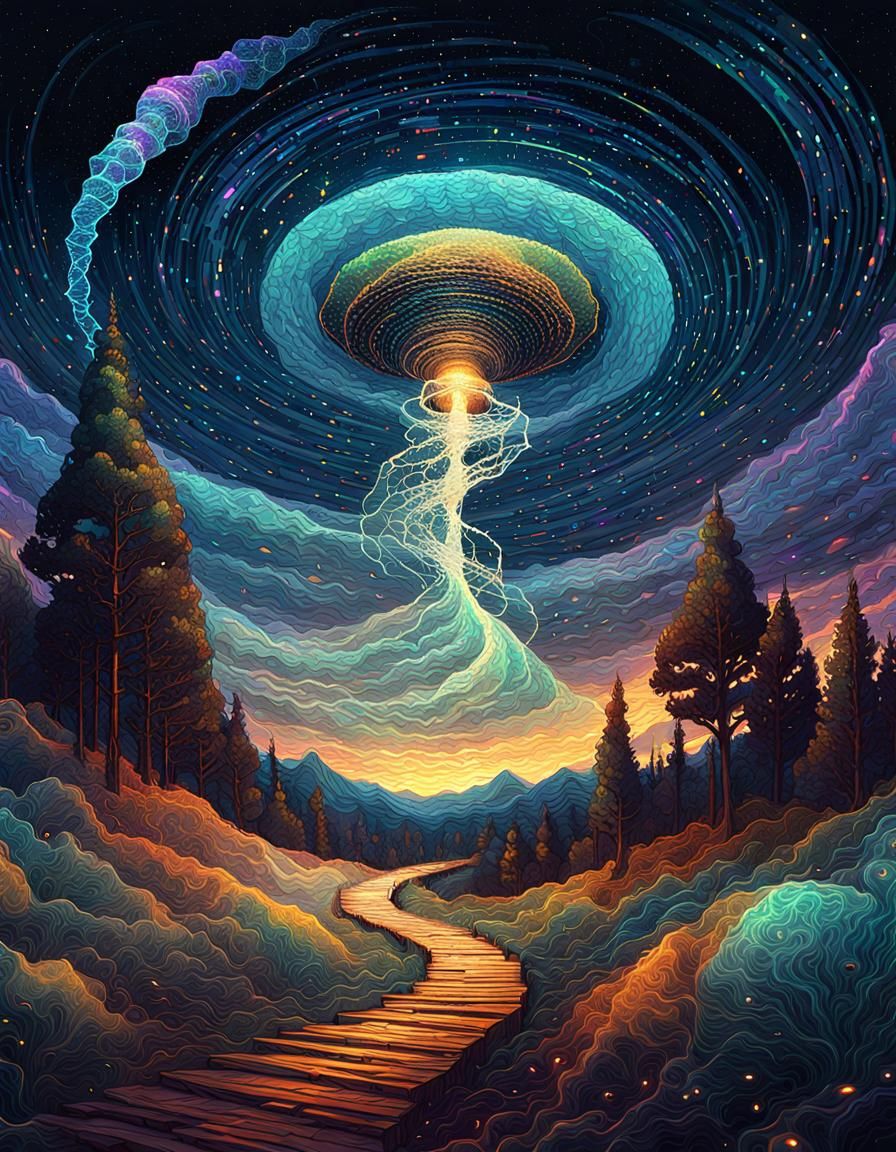 Holographic Astral Tornado Digital Illustration