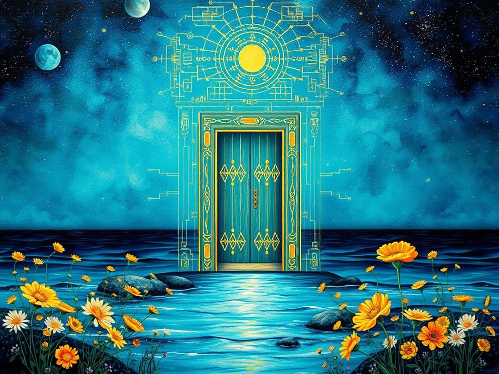 Surreal Ocean Door in Alcohol Ink Style