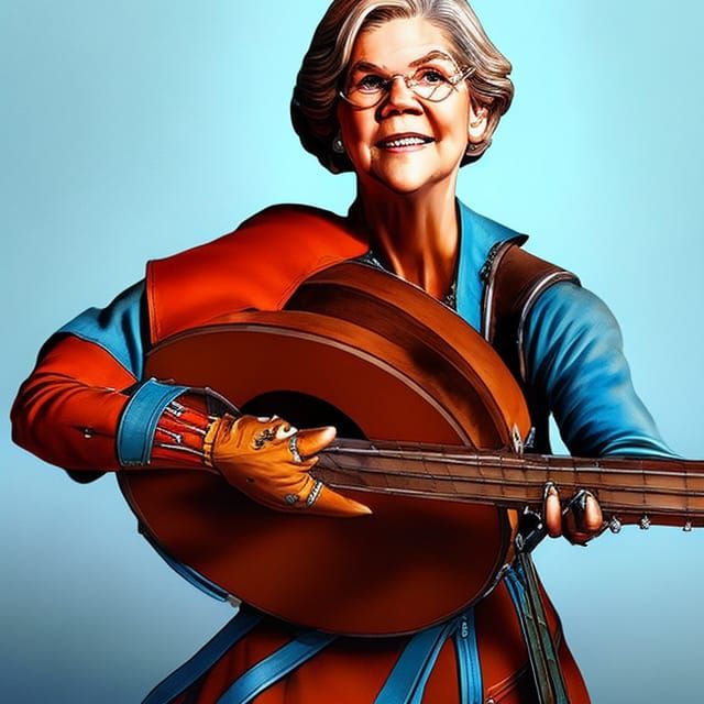 Elizabeth Warren Plays Banjo: Hyperrealistic Splash Art
