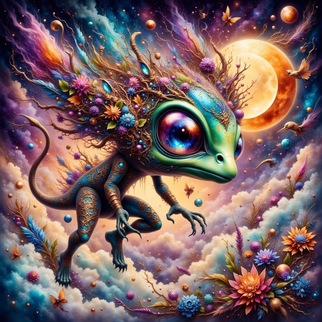 Alien Soaring Through Magical Fantasy World