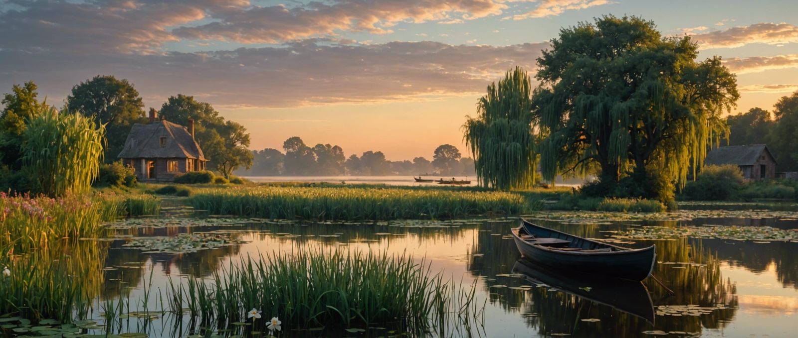 Still Lake at Dawn with Ducks, Sargent Style