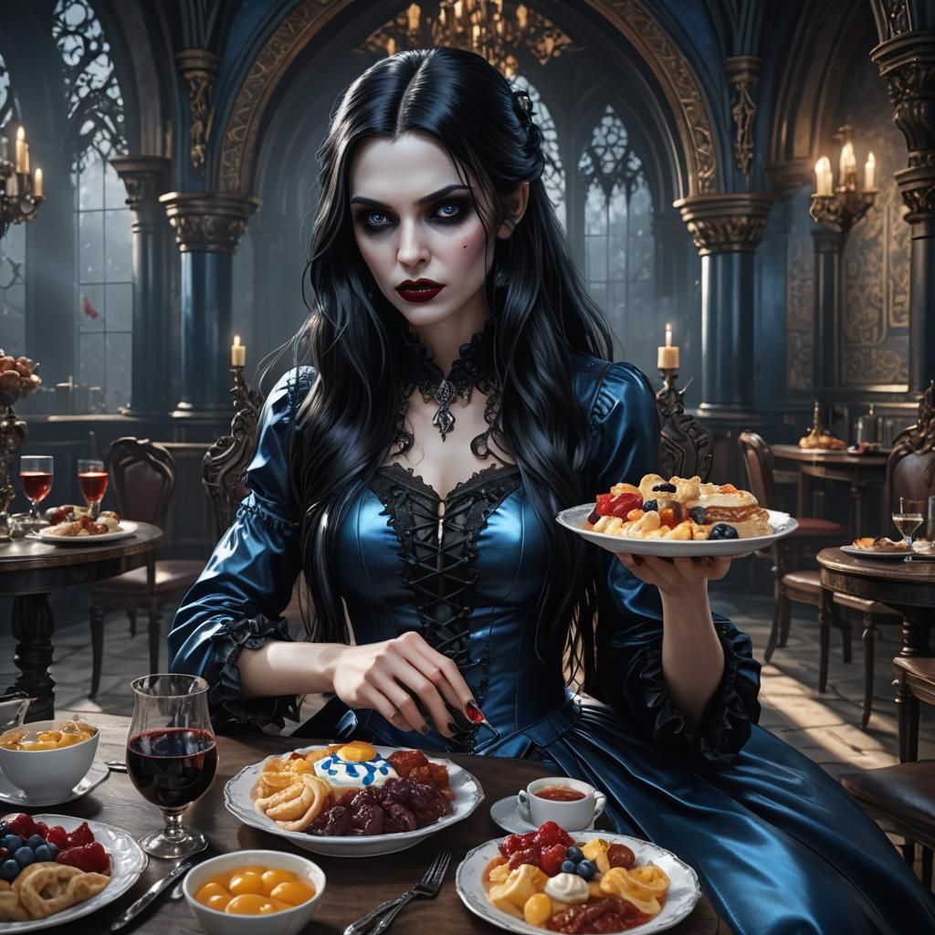 Gothic Vampire Girl in Shiny PVC Dress, Digital Art