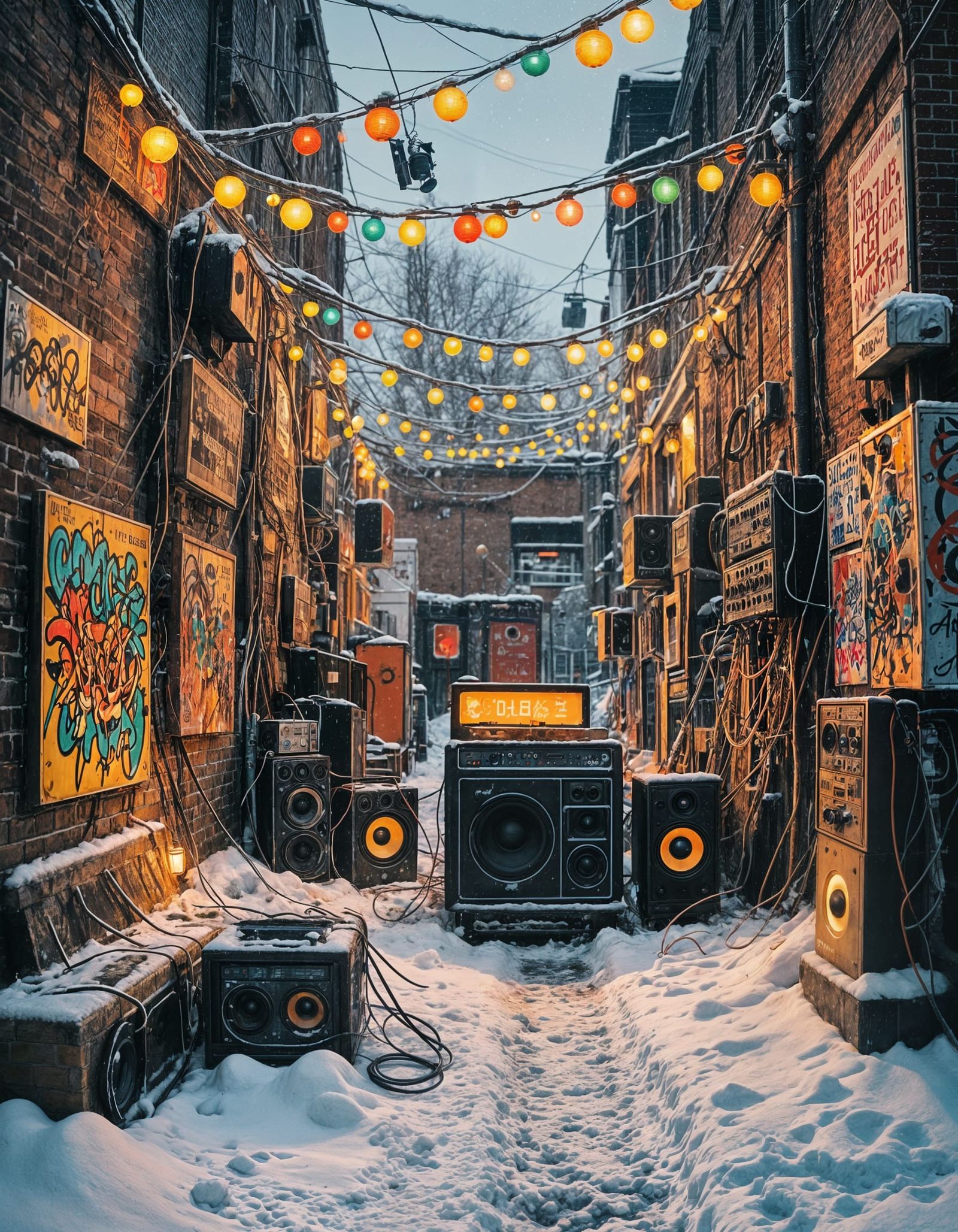 Retro Synthesizers and Graffiti Art in Snow