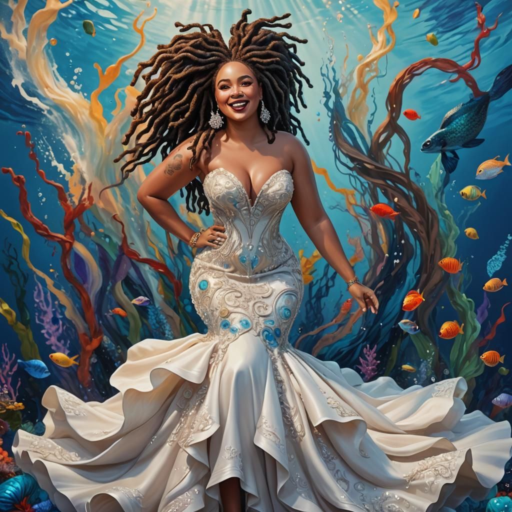 Radiant Bride in Mermaid Dress: Hyperrealistic Digital Art