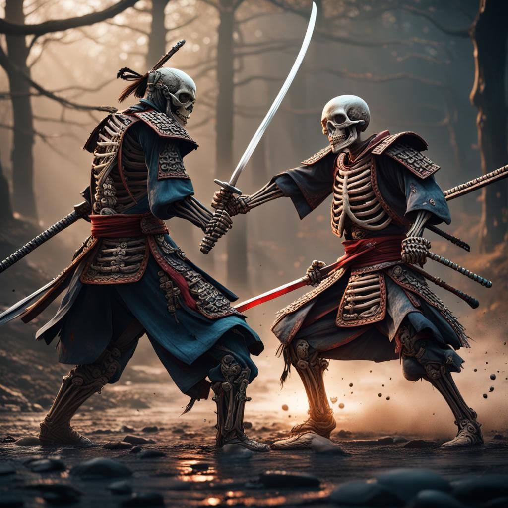 Skeleton Samurai Battle: Detailed Matte Painting