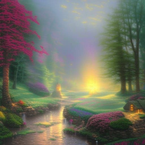 Ethereal Fantasy Landscape in Kinkade Style