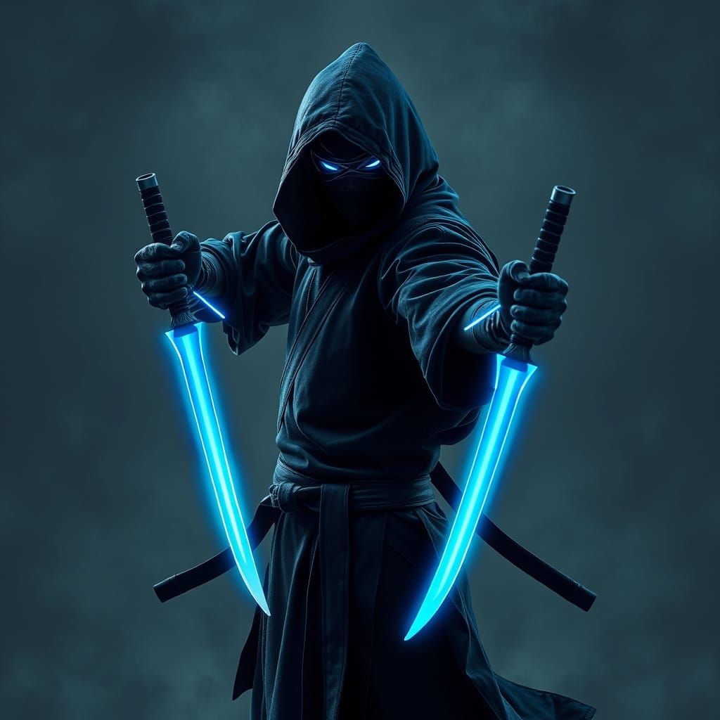 Stealthy Ninja in Cyberpunk Aesthetic