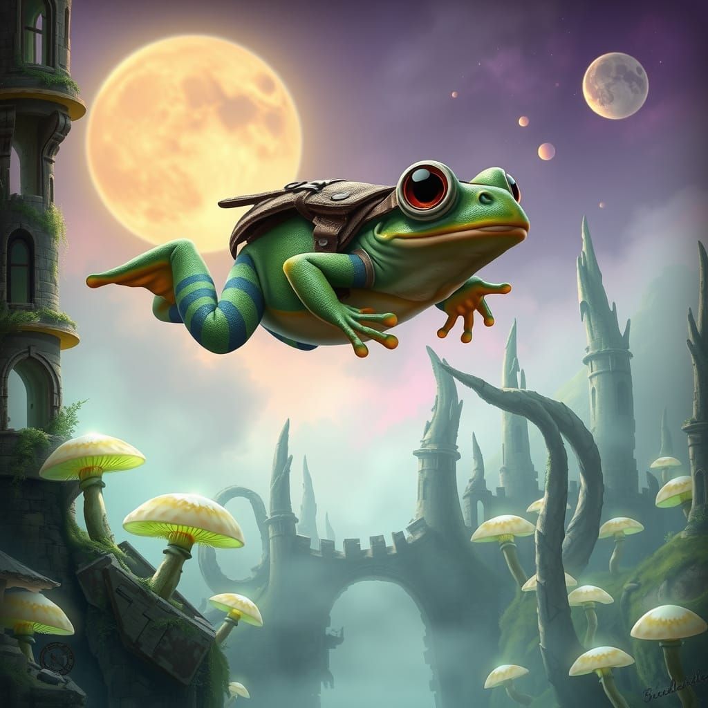 Frog Soars Through an Eerie Alien Plant Overgrown Town