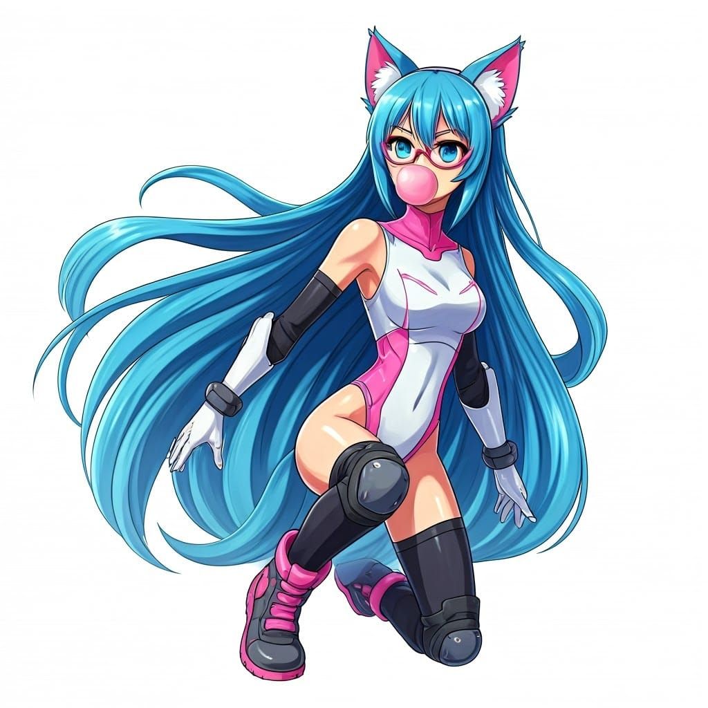 Dynamic Feline Heroine Blows Bright Bubble