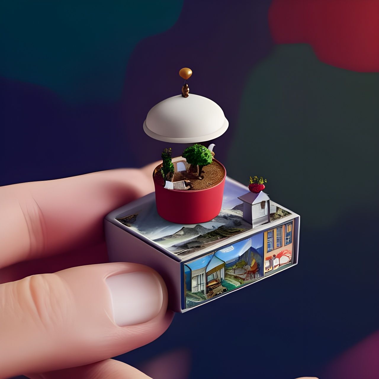 Miniature Cafe Inside Matchbox in Hyperrealistic Style