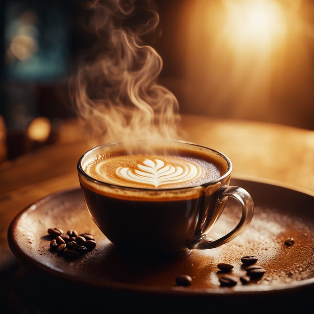 Steaming Coffee in Unique Mug: Macro Photography