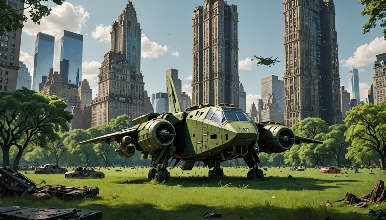 Post-Apocalyptic New York City With Military Dropship