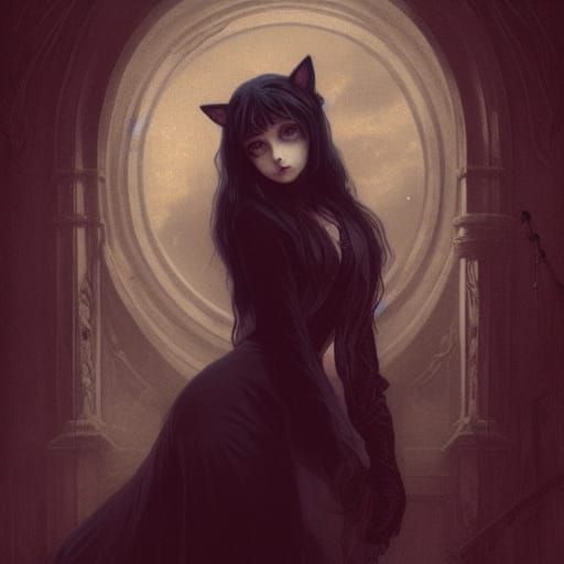 Anime Cat Girl in Victorian Horror Style