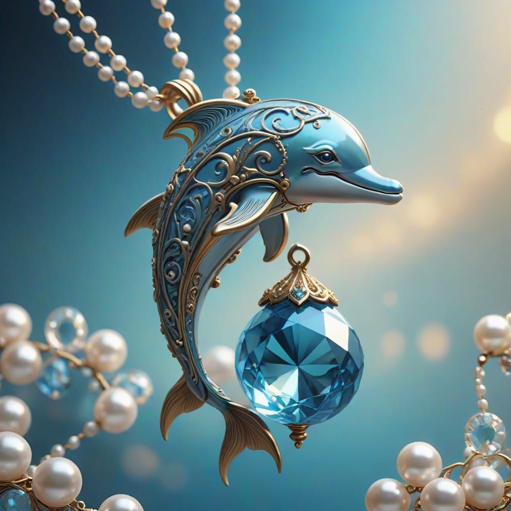 Dreamy Crystal Dolphin Pendant in Soft Blue and Gold