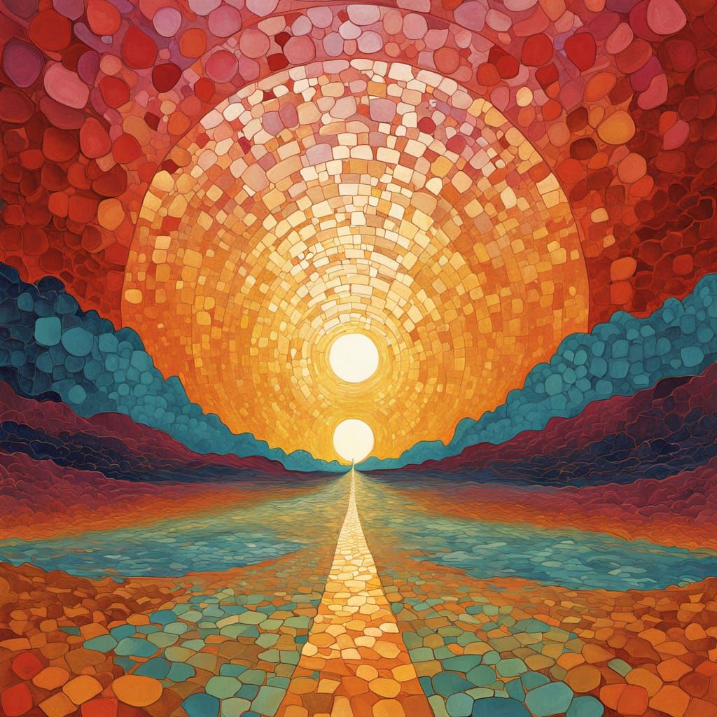 Surreal Stoic Face in Autumnal Landscape, Neo-Impressionism