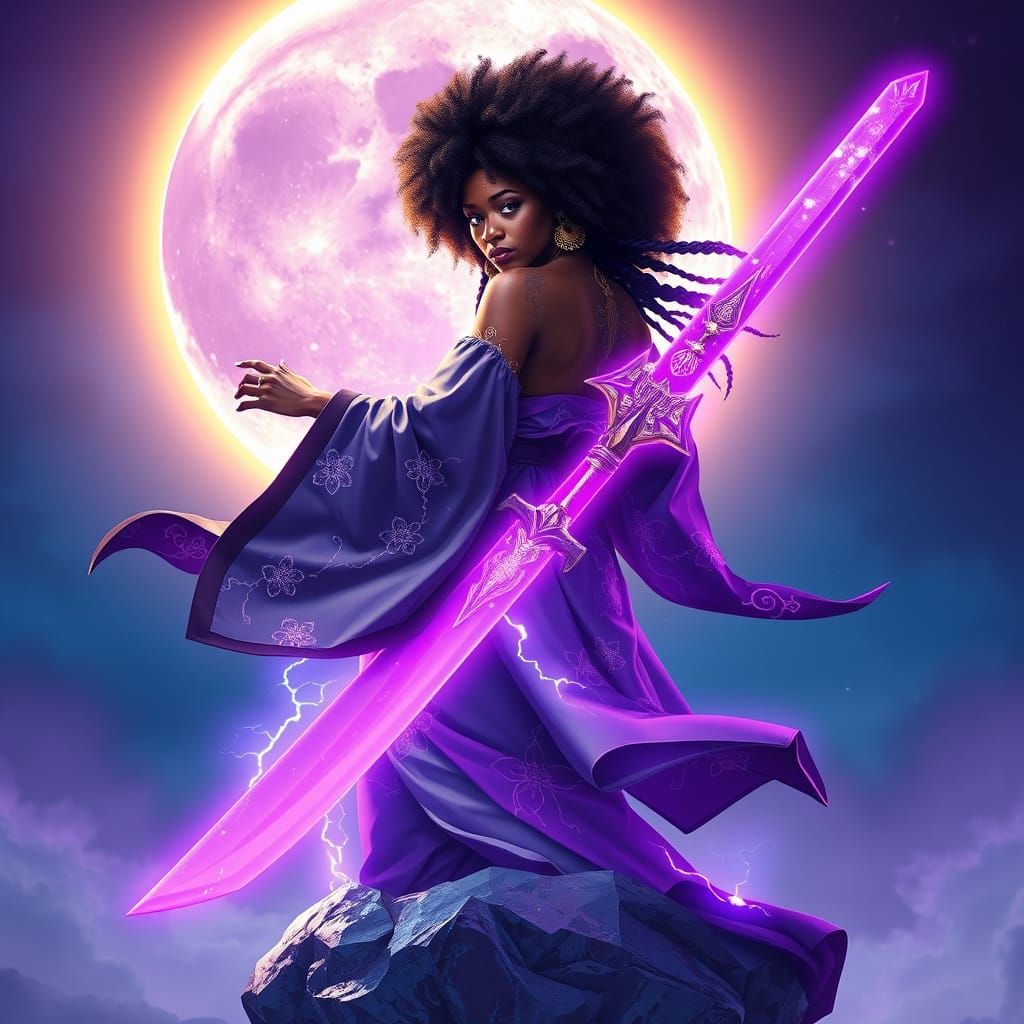 Afrofuturist Goddess Ascending on Moonstone