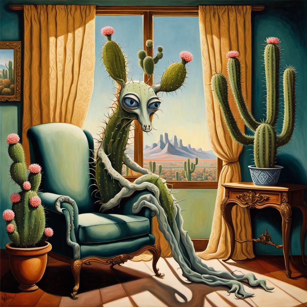 Surreal Cactus Animal in Living Room