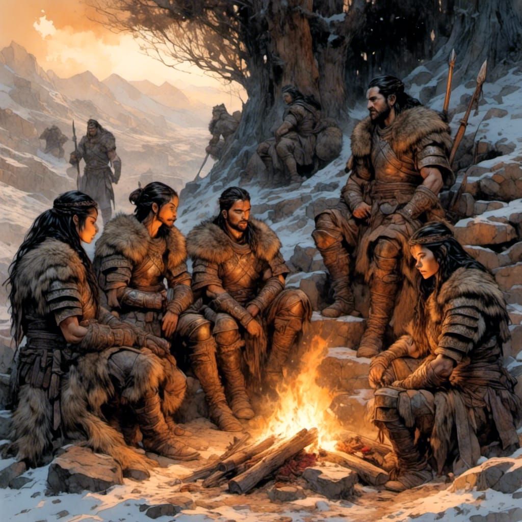 Warriors Gather 'Round Campfire After Battle