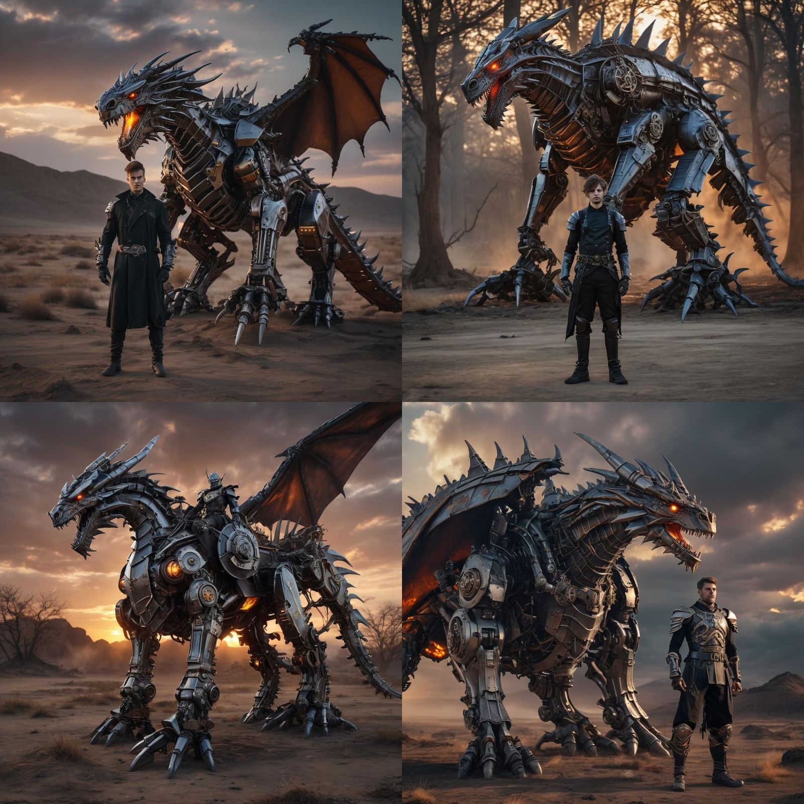 Cyber Knight with Robotic Dragon Mount at Sunset