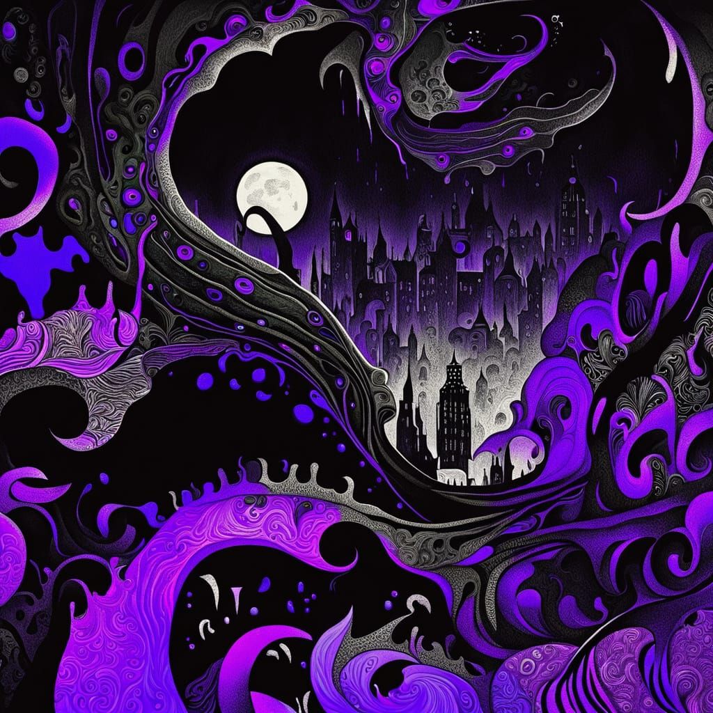 Eerie Landscape with Zentangle Horror in Surreal Style