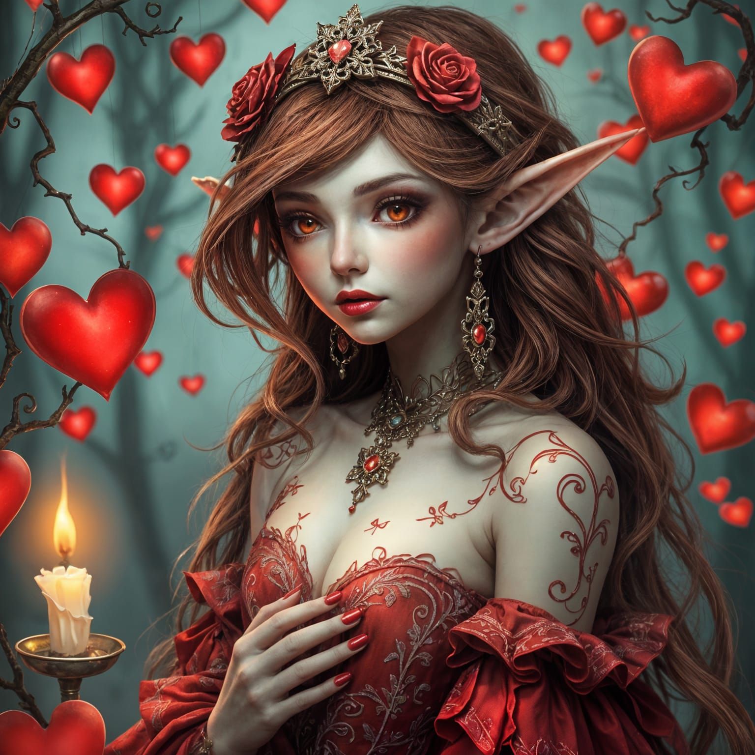Enchanted Faerie in Crimson Attire