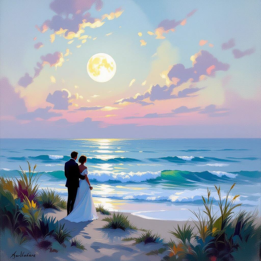 Dreamlike Moonlit Scene in Impressionist Rococo Style