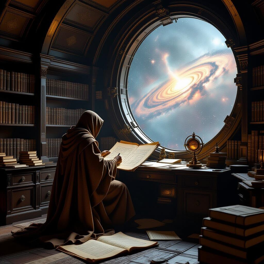 Cartographer Charts Celestial Body in Dusty Observatory