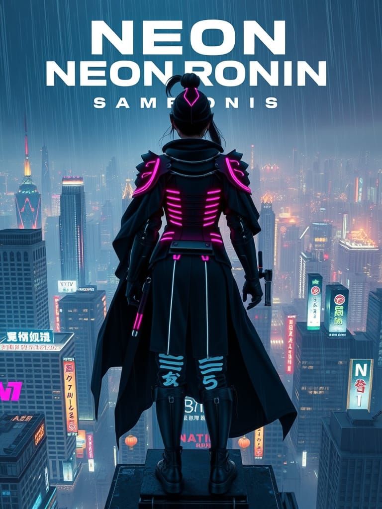 Cyberpunk Neon Ronin Samurai in Futuristic Tokyo
