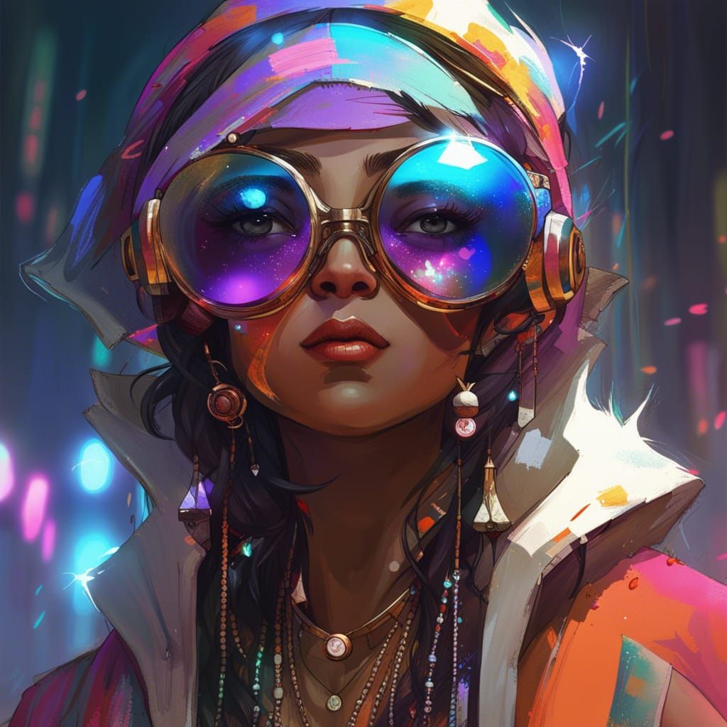 Funky Disco Priestess Portrait in Cel-Shaded Style