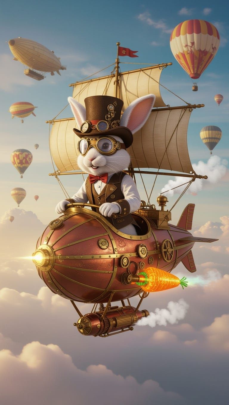 Ethereal Steampunk Easter Bunny Airship Adventure