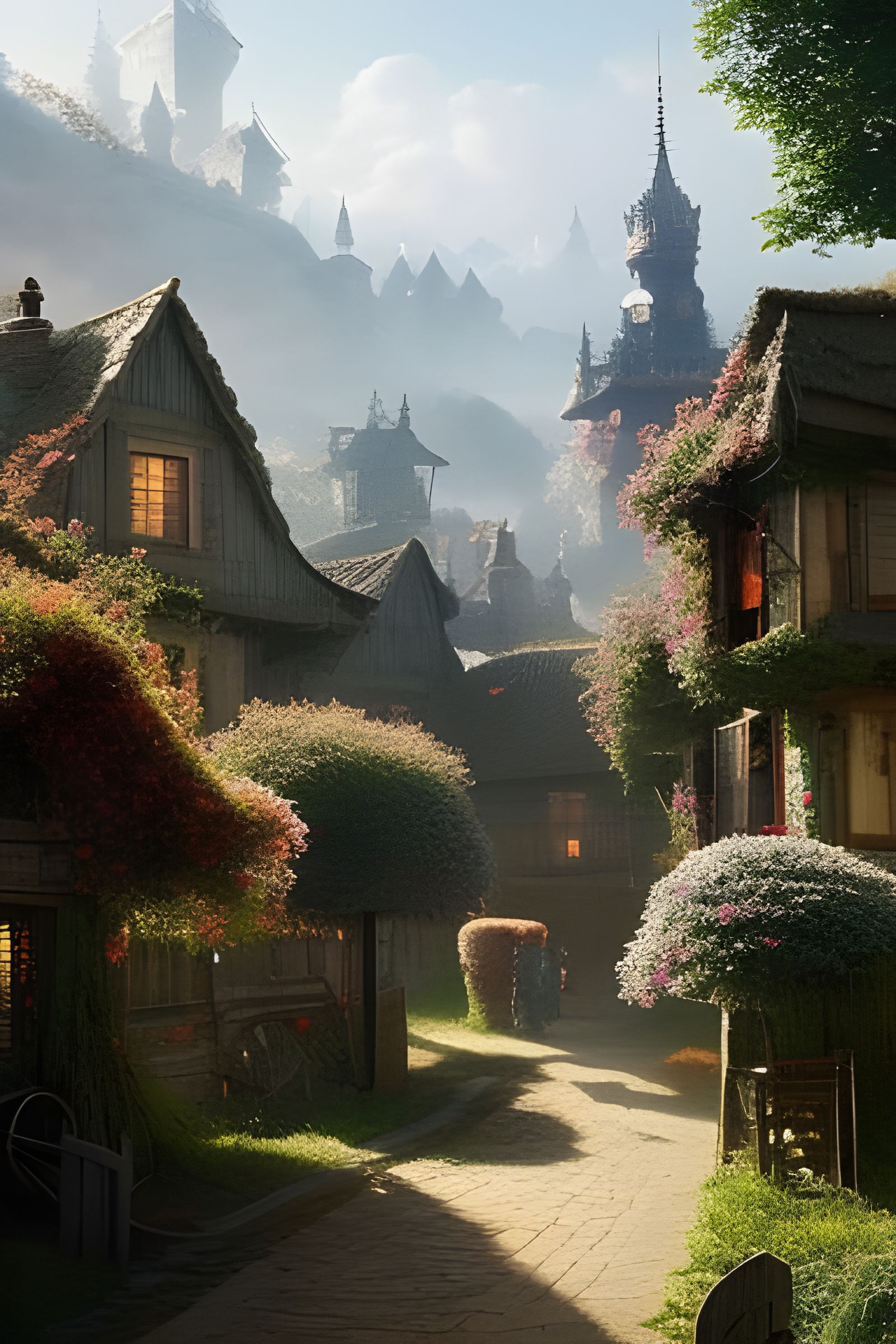 Yarn Village Inspired by Rutkowski and Jean