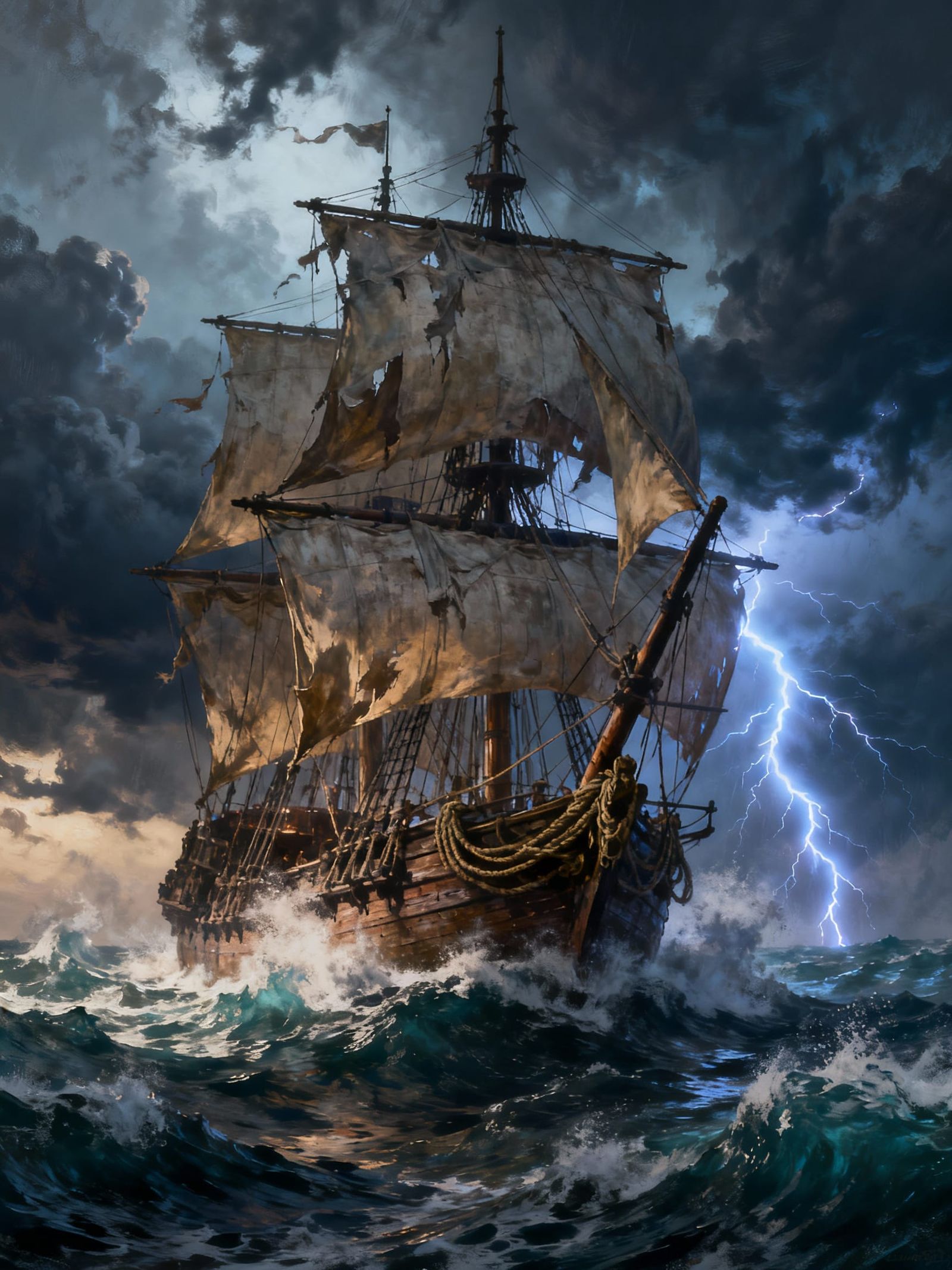Galleon Battles Stormy Seas In Dramatic Digital Painting