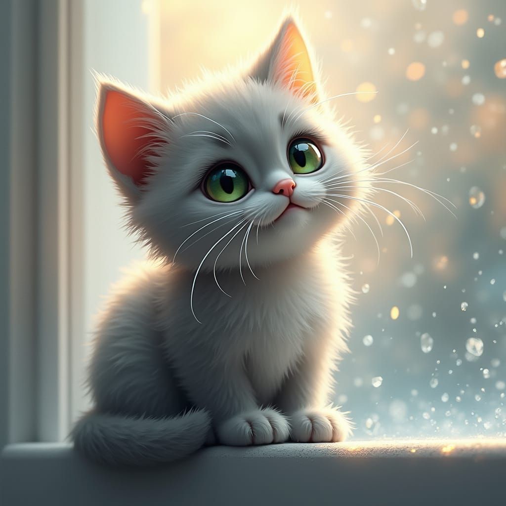 Hyper-Realistic Kitten with Surreal Background