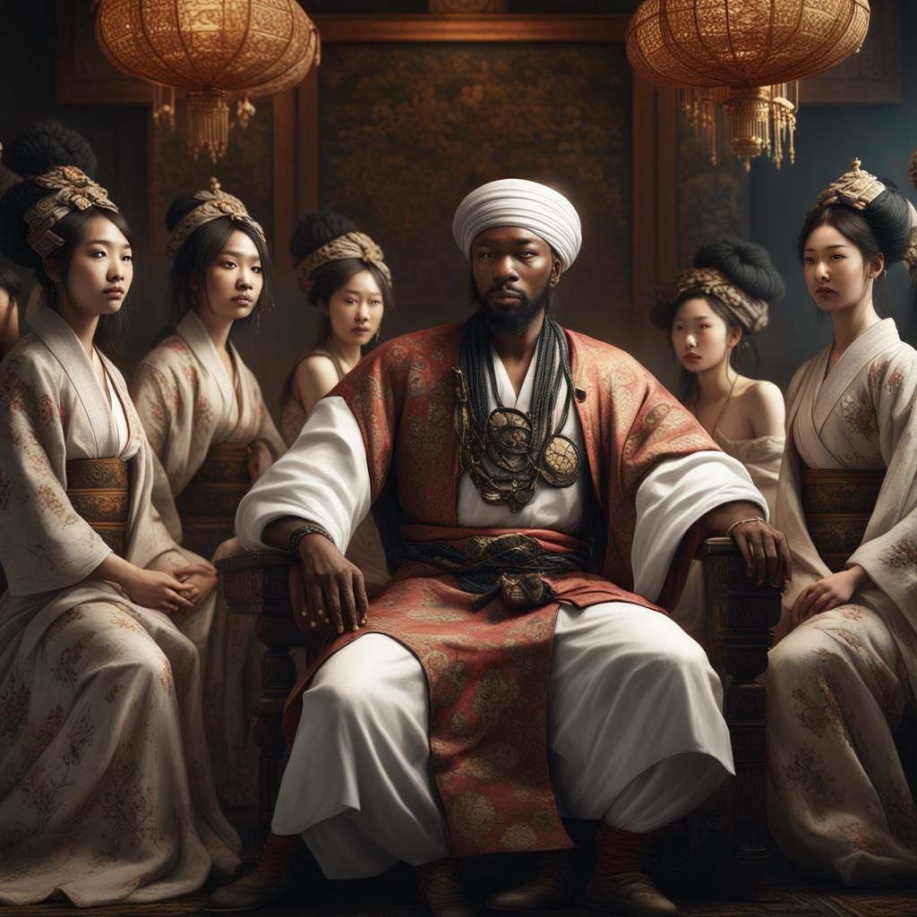 Moorish King and Harem in Rembrandt Style
