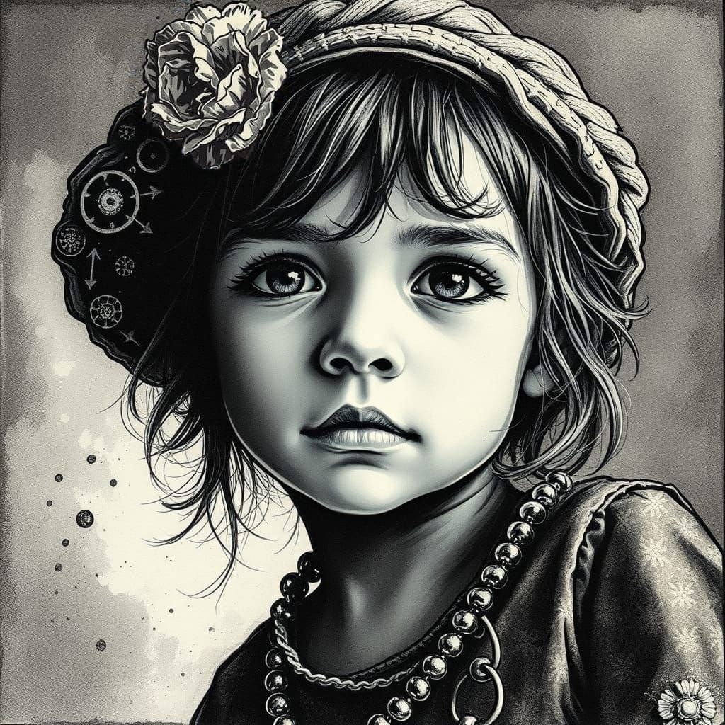 Little Bohemian Toddler Portrait in Monochromatic Metallic I...