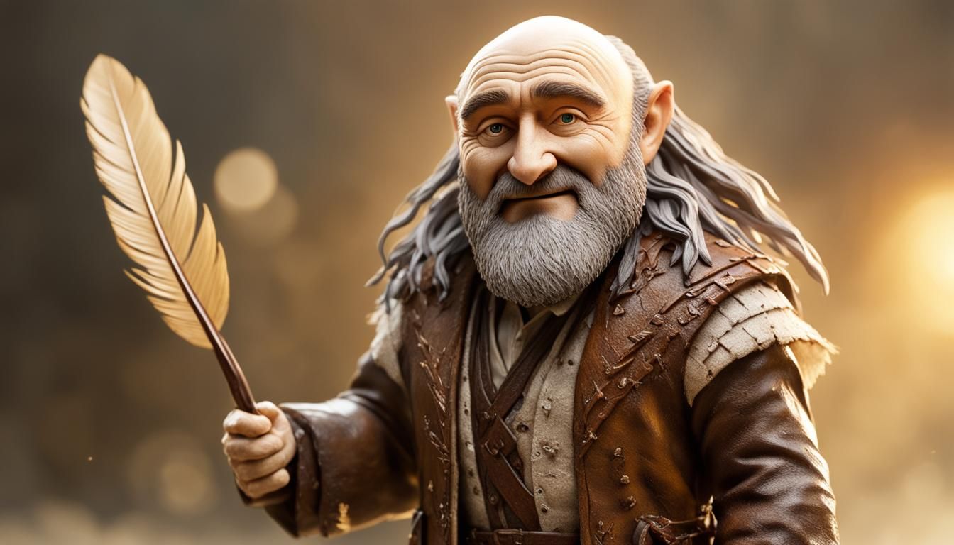 Hyperrealistic Phil Collins Hobbit Figure in Coconut Palette
