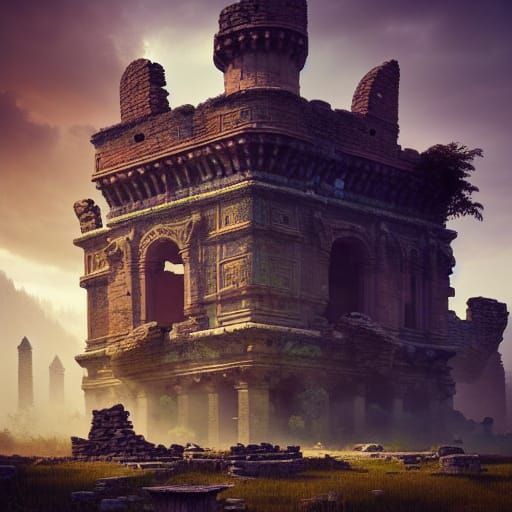 Ancient Castle Ruins: Hyperdetailed Digital Matte Painting