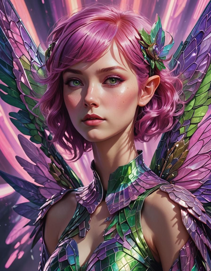 Pink-Haired Fairy in Violet Futuristic Dress