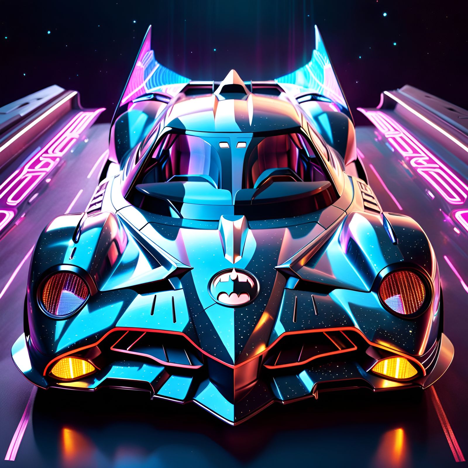 HOLOGRAPHIC RETRO FUTURISTIC BATMOBILE