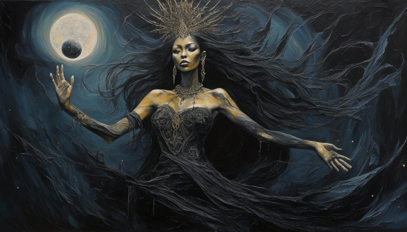 Eerie Black Magic Woman in Dark Fantasy Style
